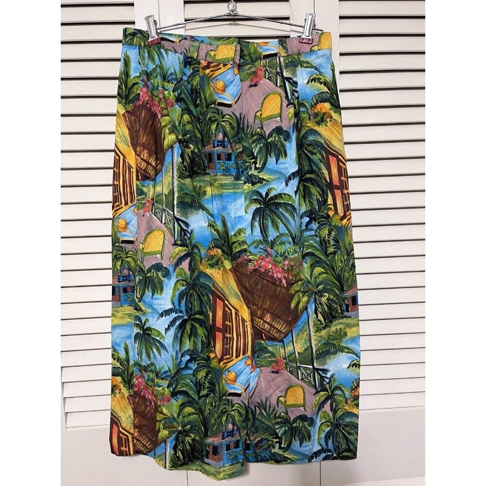Vtg Sharon Young Tropical Hawaiian Tiki Print Straight Pencil Midi Skirt 14 - Picture 3 of 15